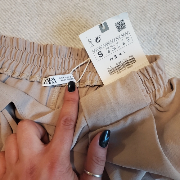 ZARA Tie Up Wide Leg Beige Flowy Pants - Picture 9 of 16